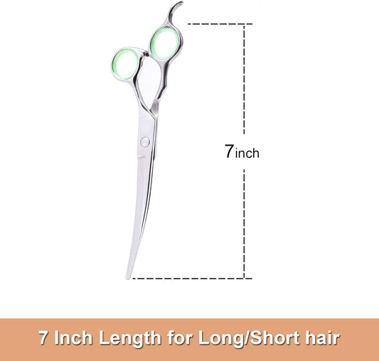 LovinPet Pet Grooming Scissors Professional Dog Cat Grooming Shears with Round Blunt Tip Stainless Steel, Dog Curved Scissors for Grooming Cats Dogs Grooming Tools