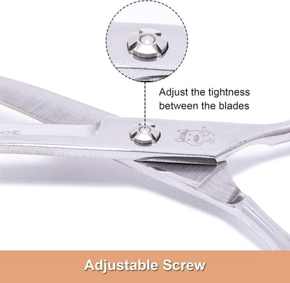 LovinPet Pet Grooming Scissors Professional Dog Cat Grooming Shears with Round Blunt Tip Stainless Steel, Dog Curved Scissors for Grooming Cats Dogs Grooming Tools