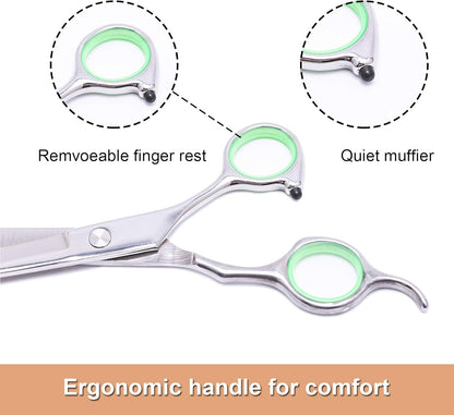 LovinPet Pet Grooming Scissors Professional Dog Cat Grooming Shears with Round Blunt Tip Stainless Steel, Dog Curved Scissors for Grooming Cats Dogs Grooming Tools