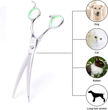 LovinPet Pet Grooming Scissors Professional Dog Cat Grooming Shears with Round Blunt Tip Stainless Steel, Dog Curved Scissors for Grooming Cats Dogs Grooming Tools