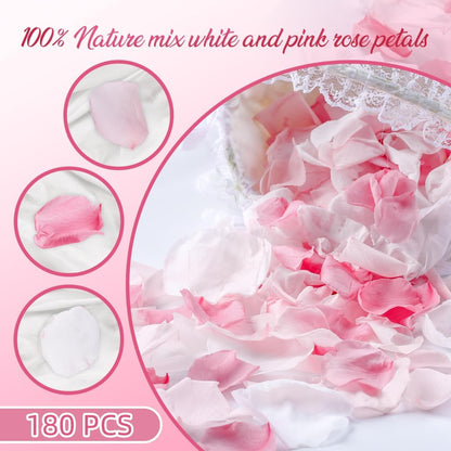 200PCS Real Pink White Rose Flower Petals Confetti for Wedding to Throw