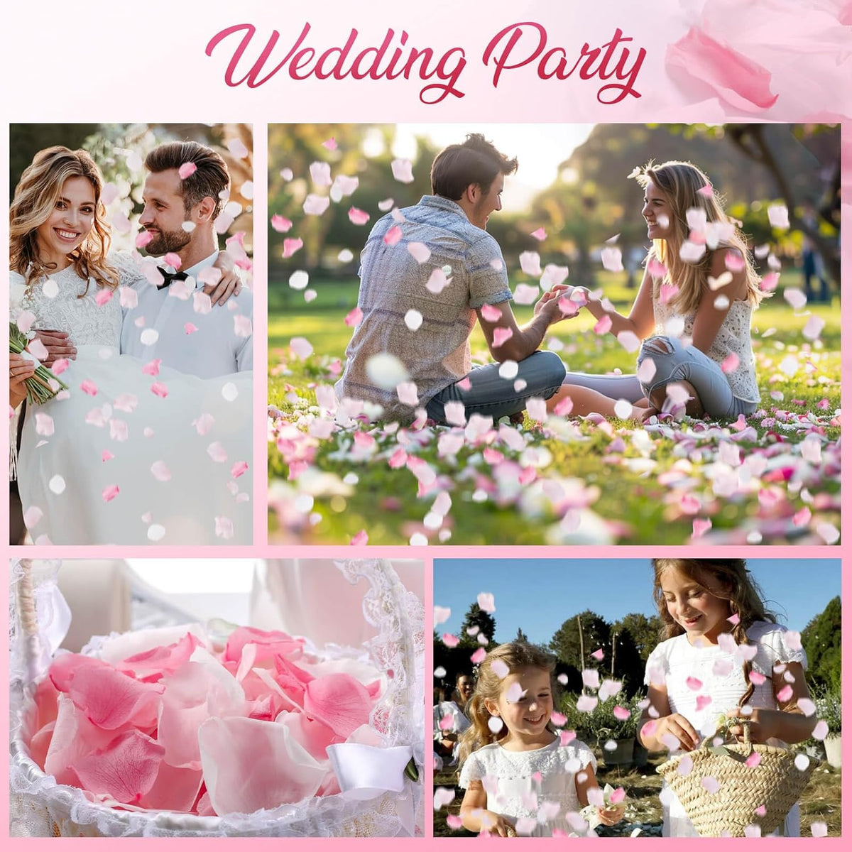 200PCS Real Pink White Rose Flower Petals Confetti for Wedding to Throw