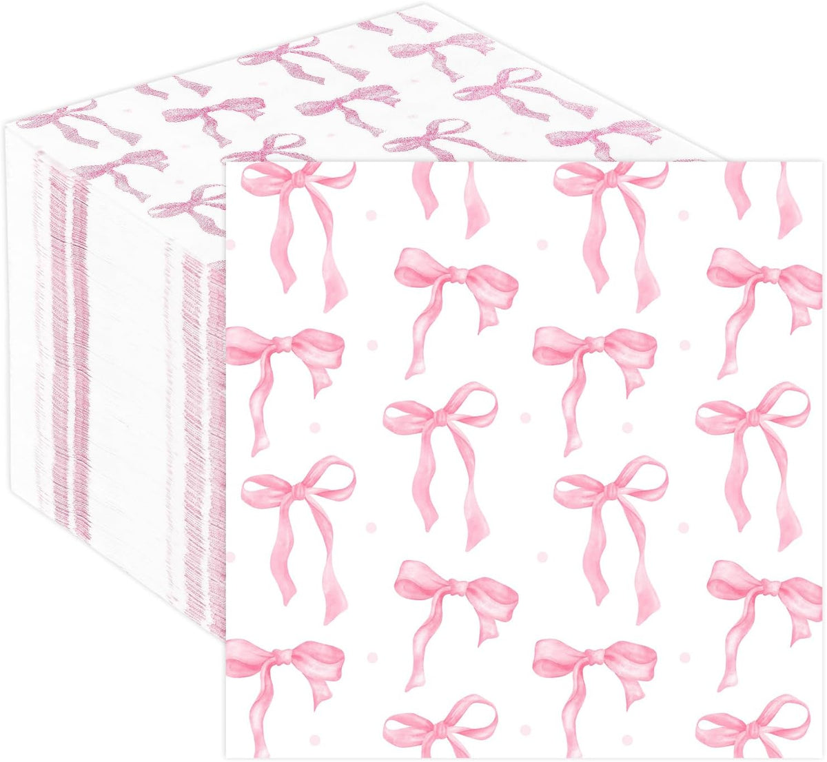 Pink Bow Party Napkins 50 Pack Coquette Bow Theme Party Decorations First Birthday Baby Shower She's Tying the Knot Bachelorette Party Bridal Engagement Decor 6.5"