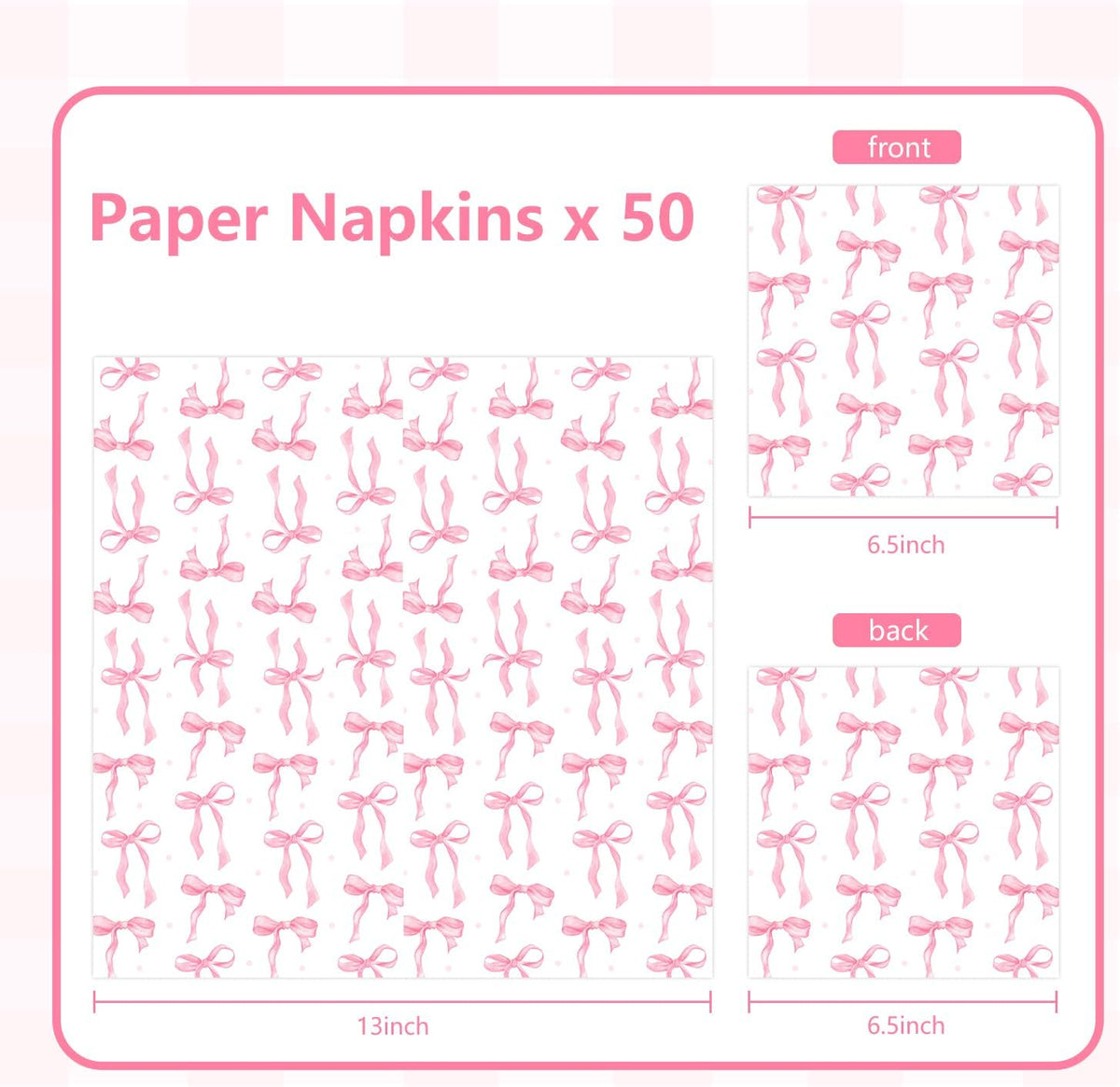 Pink Bow Party Napkins 50 Pack Coquette Bow Theme Party Decorations First Birthday Baby Shower She's Tying the Knot Bachelorette Party Bridal Engagement Decor 6.5"