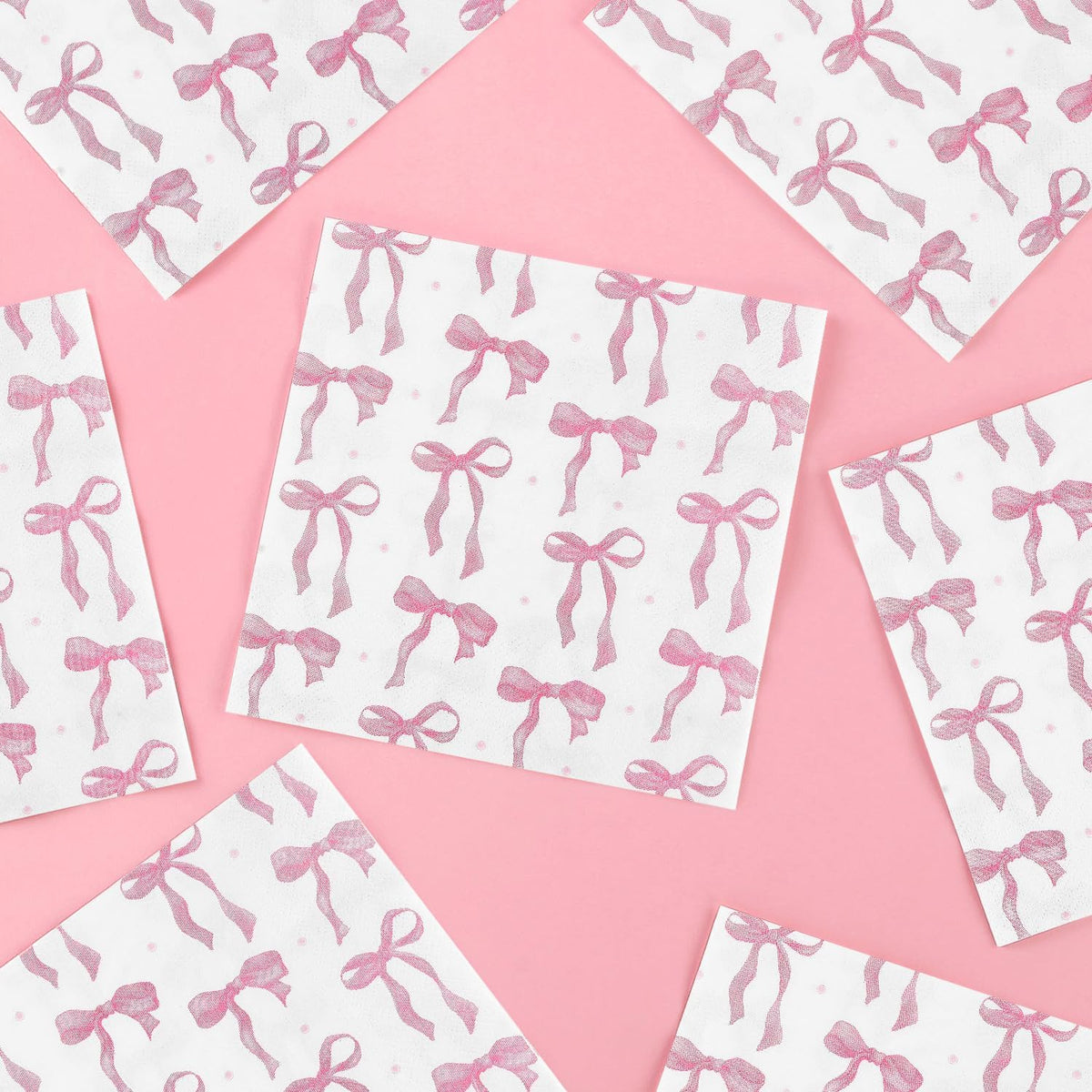 Pink Bow Party Napkins 50 Pack Coquette Bow Theme Party Decorations First Birthday Baby Shower She's Tying the Knot Bachelorette Party Bridal Engagement Decor 6.5"