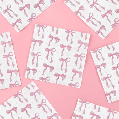 Pink Bow Party Napkins 50 Pack Coquette Bow Theme Party Decorations First Birthday Baby Shower She's Tying the Knot Bachelorette Party Bridal Engagement Decor 6.5"