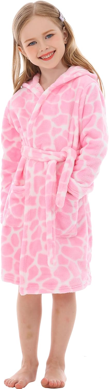 Toddler Robes Cute Pattern Bathrobe Unisex Kids Robe Baby Flannel Hoodie Pajamas Sleepwear