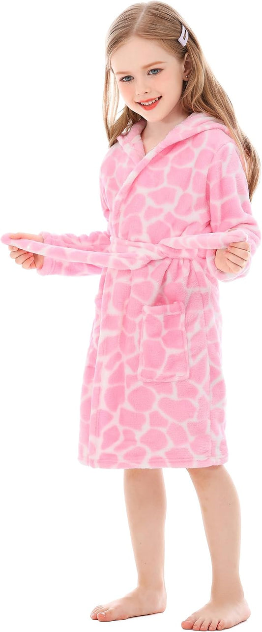 Toddler Robes Cute Pattern Bathrobe Unisex Kids Robe Baby Flannel Hoodie Pajamas Sleepwear