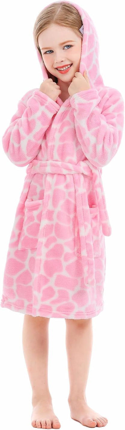 Toddler Robes Cute Pattern Bathrobe Unisex Kids Robe Baby Flannel Hoodie Pajamas Sleepwear