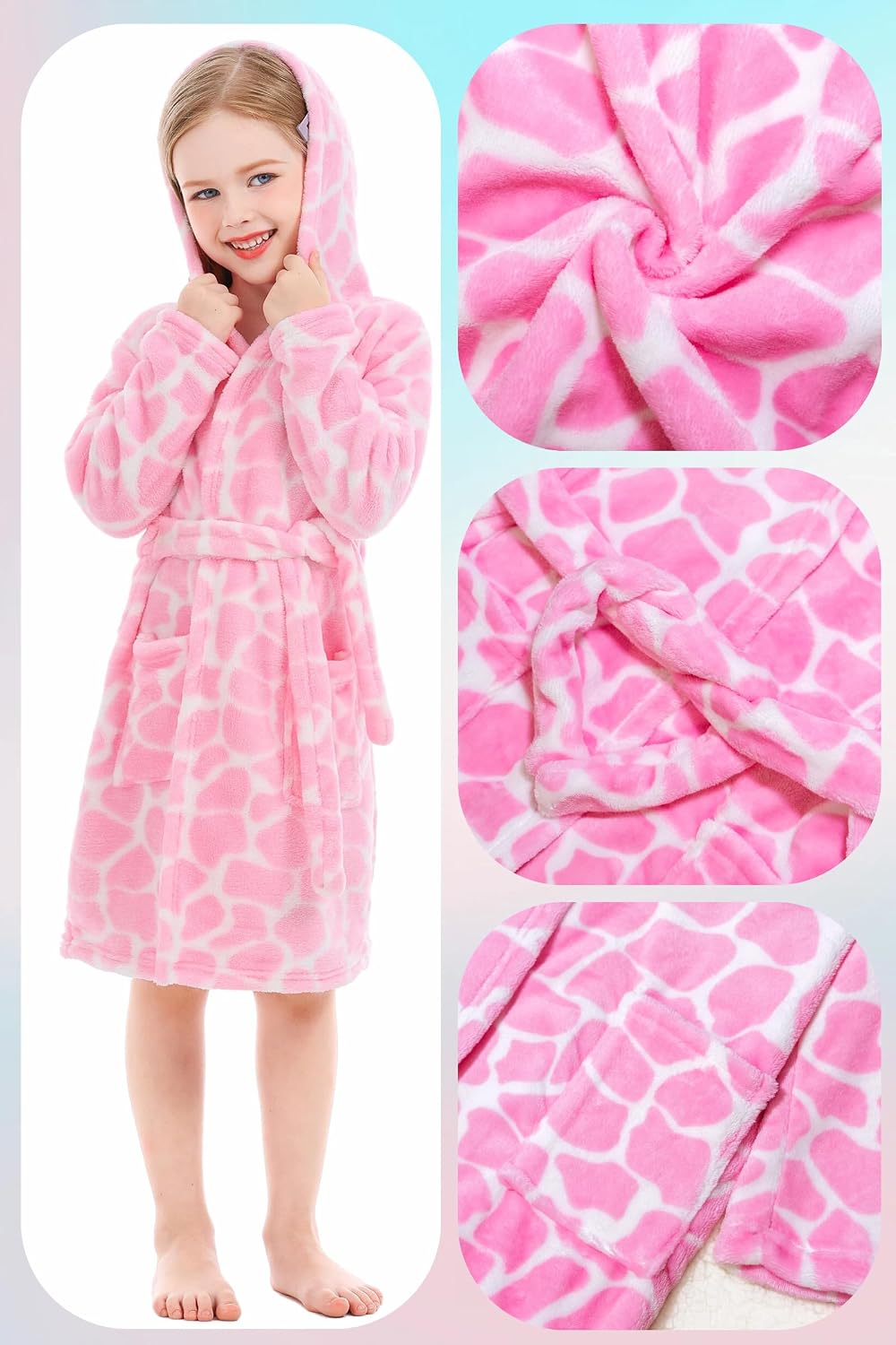 Toddler Robes Cute Pattern Bathrobe Unisex Kids Robe Baby Flannel Hoodie Pajamas Sleepwear