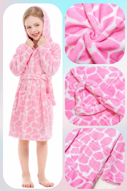 Toddler Robes Cute Pattern Bathrobe Unisex Kids Robe Baby Flannel Hoodie Pajamas Sleepwear