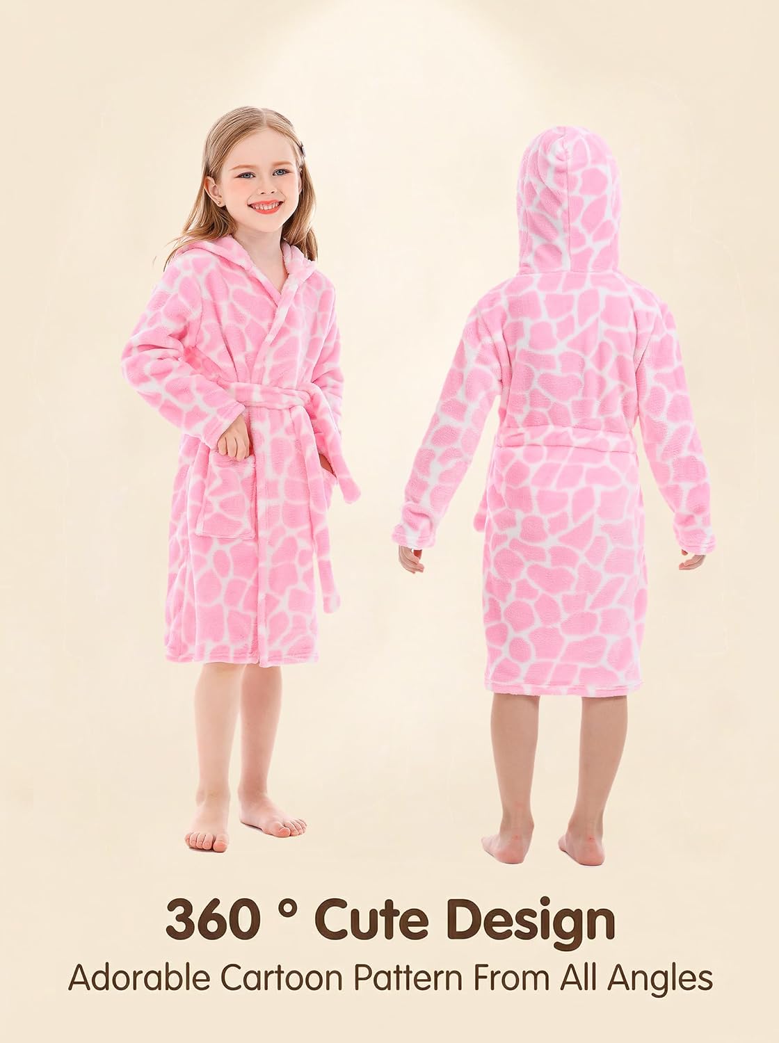 Toddler Robes Cute Pattern Bathrobe Unisex Kids Robe Baby Flannel Hoodie Pajamas Sleepwear