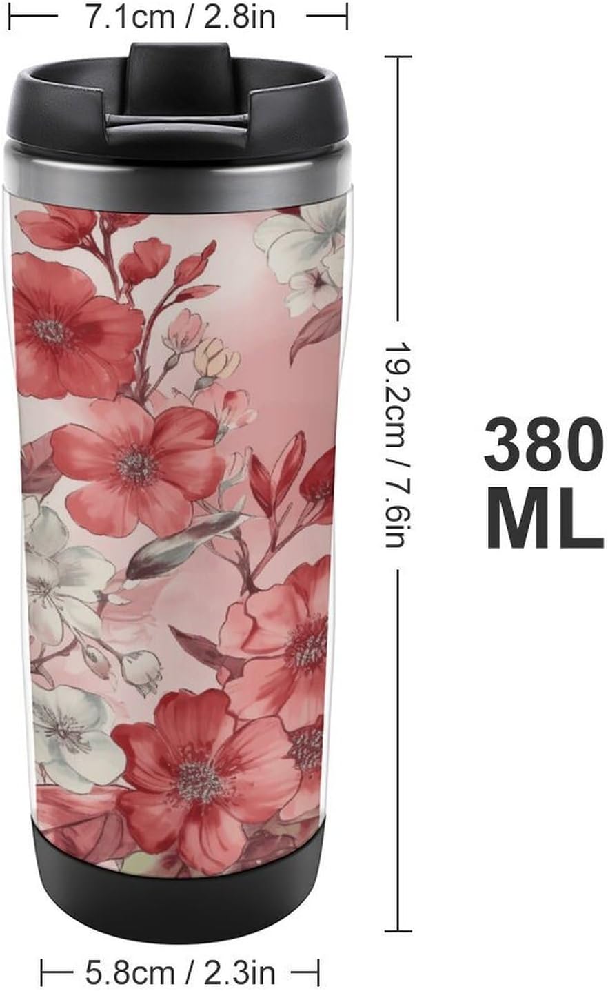 Peach Floral Pattern Stainless Steel Travel Mug, Leak-proof Reusable Thermal Coffee Cup with Lid for Hot & Cold Drinks, Insulated Tumbler for Commuting And Travel