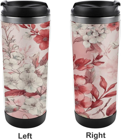 Peach Floral Pattern Stainless Steel Travel Mug, Leak-proof Reusable Thermal Coffee Cup with Lid for Hot & Cold Drinks, Insulated Tumbler for Commuting And Travel