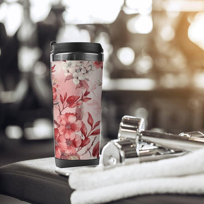 Peach Floral Pattern Stainless Steel Travel Mug, Leak-proof Reusable Thermal Coffee Cup with Lid for Hot & Cold Drinks, Insulated Tumbler for Commuting And Travel