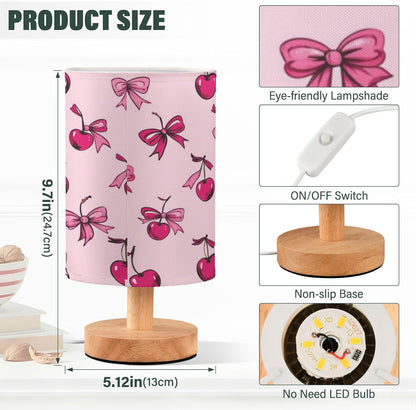 Pink Bows Cherries Girly Table Lamp for Bedroom Bedside Reading Lamp Desk Lamps Cylinder Nightstand Sleeping Light Lamp for Living Room Office Decor