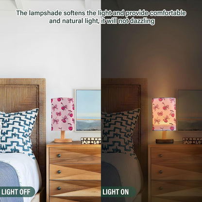 Pink Bows Cherries Girly Table Lamp for Bedroom Bedside Reading Lamp Desk Lamps Cylinder Nightstand Sleeping Light Lamp for Living Room Office Decor