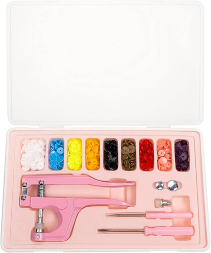 Plastic Snap Fastener Kit with Plier, Pink