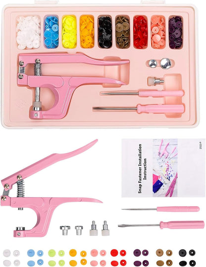 Plastic Snap Fastener Kit with Plier, Pink