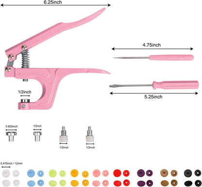 Plastic Snap Fastener Kit with Plier, Pink
