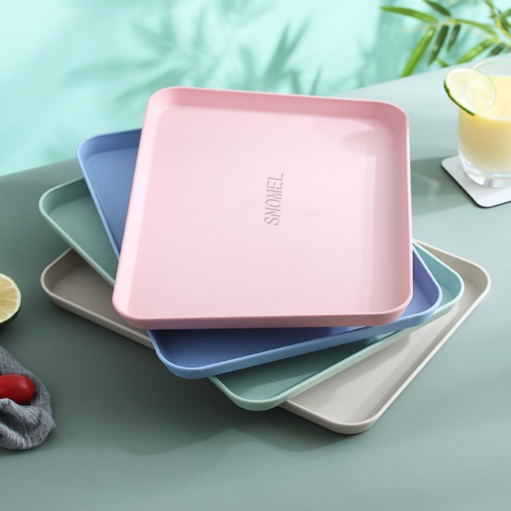 Dinner Serving Tray, Decorative Unbreakable Wheat Straw Tea Platter, Pink