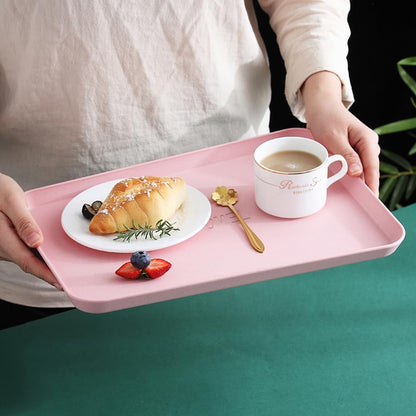 Dinner Serving Tray, Decorative Unbreakable Wheat Straw Tea Platter, Pink