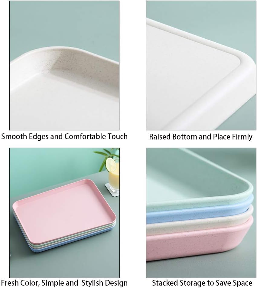 Dinner Serving Tray, Decorative Unbreakable Wheat Straw Tea Platter, Pink