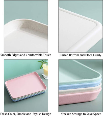 Dinner Serving Tray, Decorative Unbreakable Wheat Straw Tea Platter, Pink