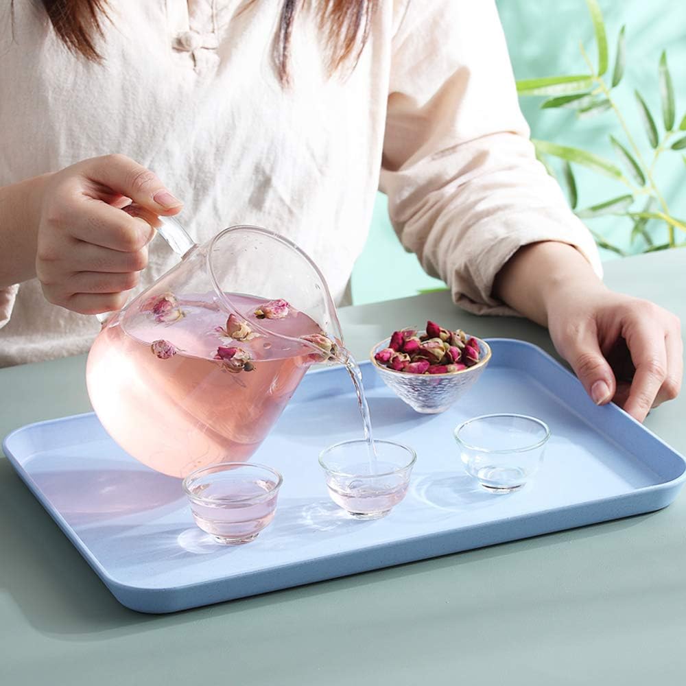 Dinner Serving Tray, Decorative Unbreakable Wheat Straw Tea Platter, Pink