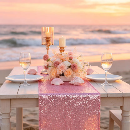Pink Gold Sequin Table Runner 12x108 -1 Piece Glitter Runner