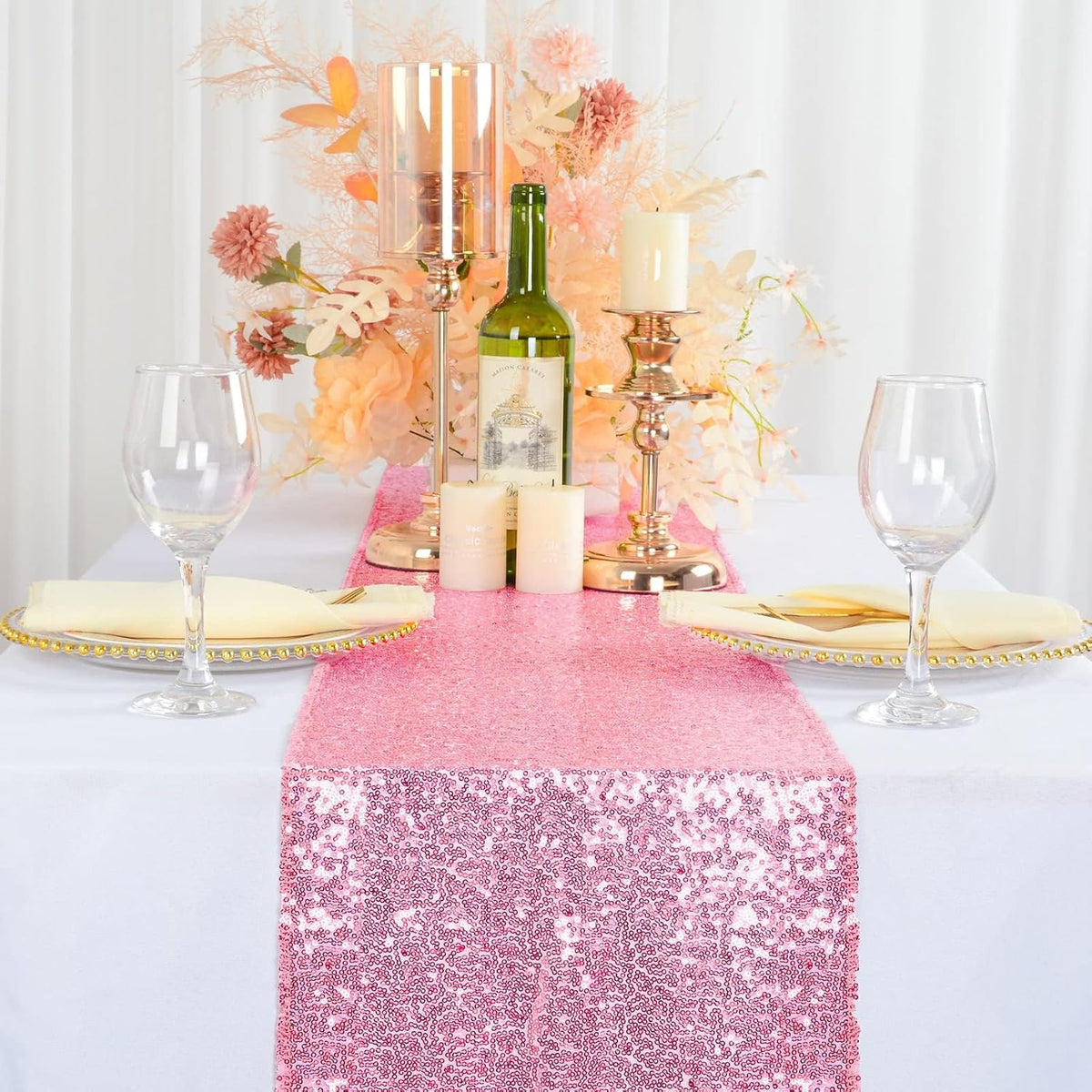 Pink Gold Sequin Table Runner 12x108 -1 Piece Glitter Runner