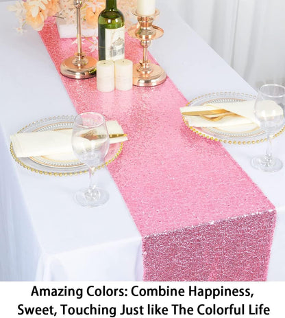 Pink Gold Sequin Table Runner 12x108 -1 Piece Glitter Runner