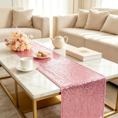 Pink Gold Sequin Table Runner 12x108 -1 Piece Glitter Runner