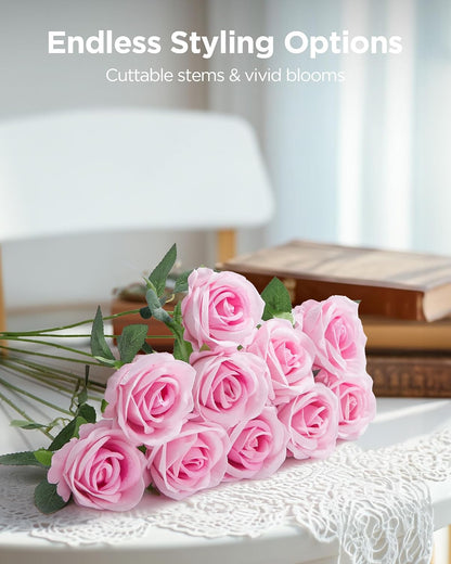 Pink Roses Artificial Flowers 50 Pcs Fake Velvet Silk Rose Floral