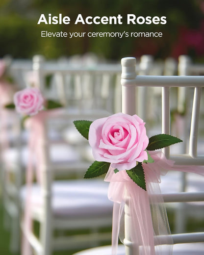 Pink Roses Artificial Flowers 50 Pcs Fake Velvet Silk Rose Floral