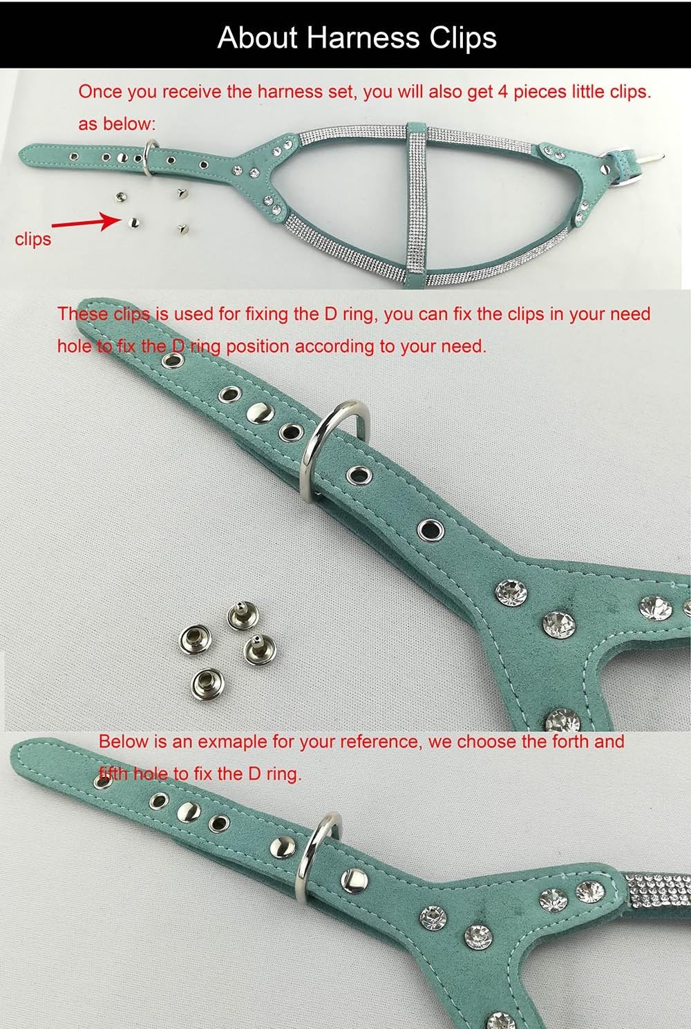 Dog Collar & Harness & Lead Sets Fashion Dog Collar Diamante with Harness & Leashes Comfortable Soft Collar Harness and Leashes Set for Dog - Pink - S