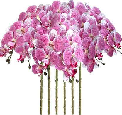 32 Inch Artificial Phalaenopsis Flowers 6 Pcs Artificial Orchid Flowers Stem Plants for Home Décor (Pink)