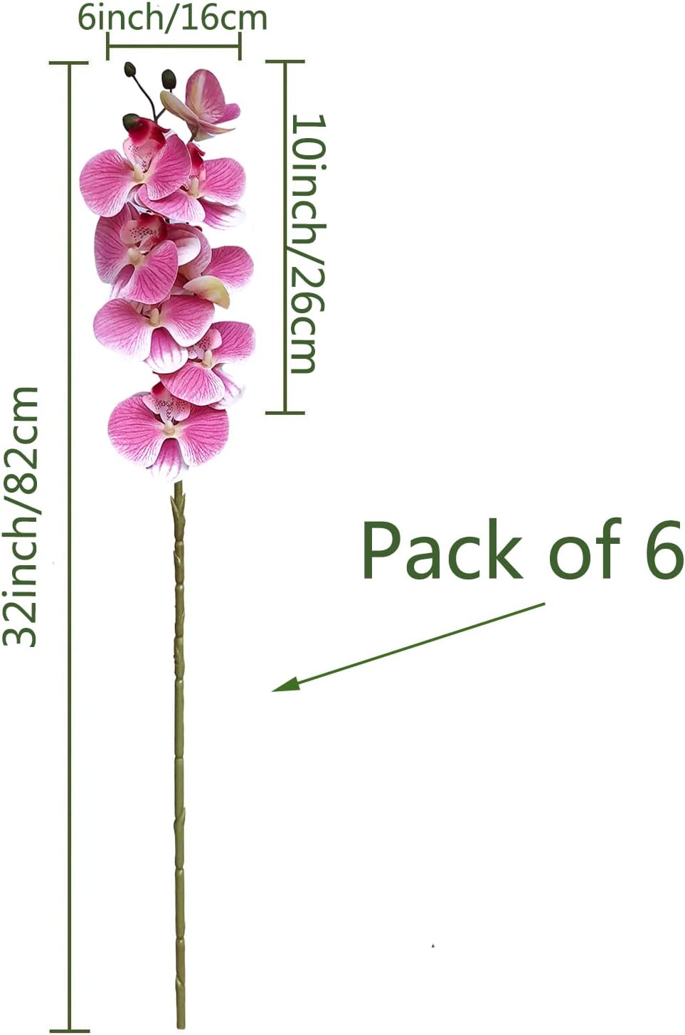 32 Inch Artificial Phalaenopsis Flowers 6 Pcs Artificial Orchid Flowers Stem Plants for Home Décor (Pink)