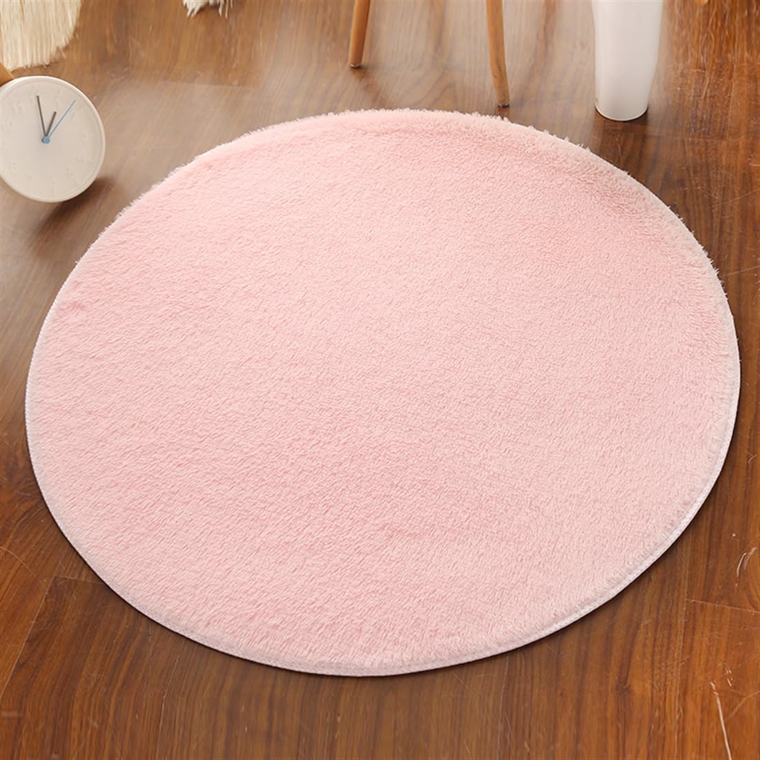 Plush Round Rug Soft Indoor Modern Area Rugs Yoga Mat for Children Bedroom Home Decor Nursery Light Pink 1.3 Feet