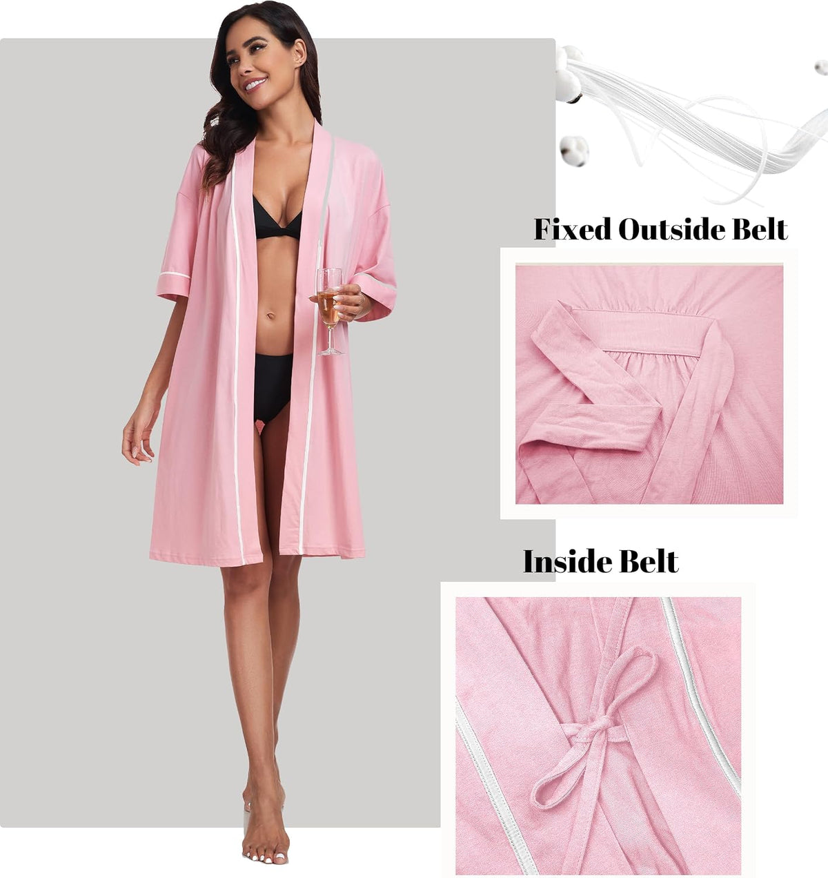 Womens 100% Cotton Robes Lightweight Summer Short Sleeve Lady Bathrobe Knee Length Kimono Robe Sleepwear with Pockets