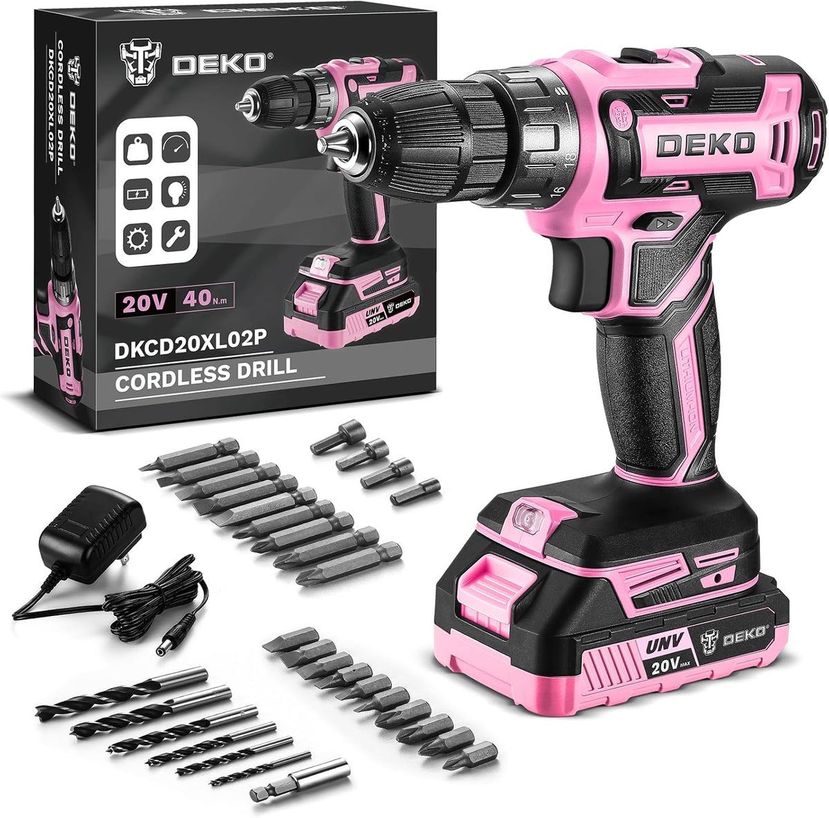 Power Drill Cordless: Pink Cordless Drill 20V Electric Power Drill Set Tool for Women Drills with Battery and Charger 20 Volt Drills Driver Kit