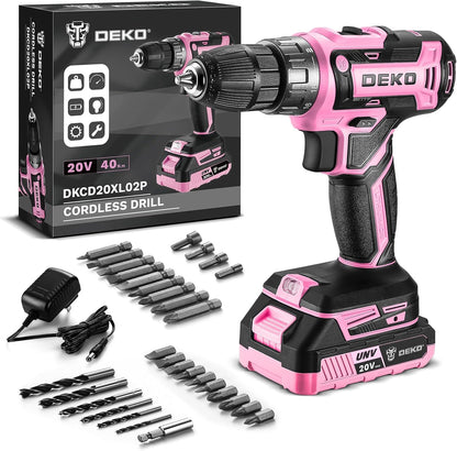 Power Drill Cordless: Pink Cordless Drill 20V Electric Power Drill Set Tool for Women Drills with Battery and Charger 20 Volt Drills Driver Kit