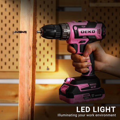 Power Drill Cordless: Pink Cordless Drill 20V Electric Power Drill Set Tool for Women Drills with Battery and Charger 20 Volt Drills Driver Kit