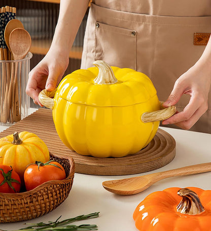 Ceramic Pumpkin Casserole Pot,Pumpkin Dutch Oven Pot with Lid,Halloween Pumpkin Soup Bowls, Creative Tableware Ceramic Pumpkin Bowl for Thanksgiving Autumn Fall Baking Halloween,Pink,0.4qt