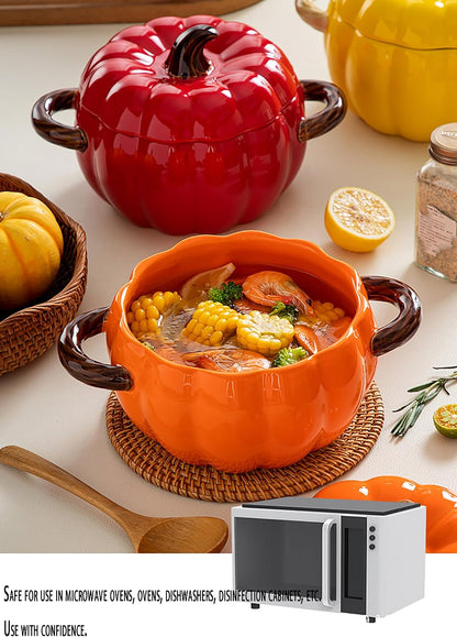 Ceramic Pumpkin Casserole Pot,Pumpkin Dutch Oven Pot with Lid,Halloween Pumpkin Soup Bowls, Creative Tableware Ceramic Pumpkin Bowl for Thanksgiving Autumn Fall Baking Halloween,Pink,0.4qt