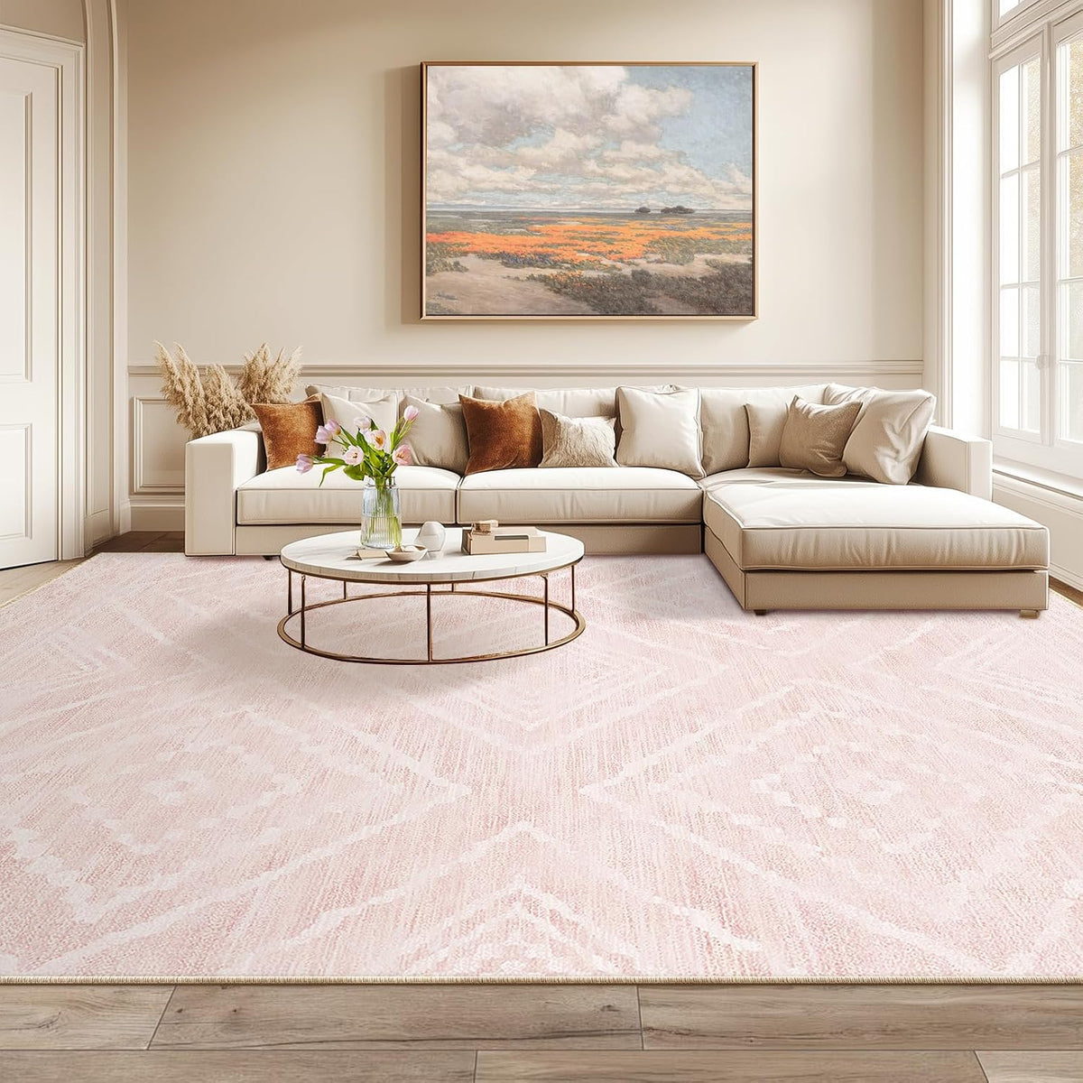 9'x12' Washable Area Rug for Living Room Bedroom Lightpink