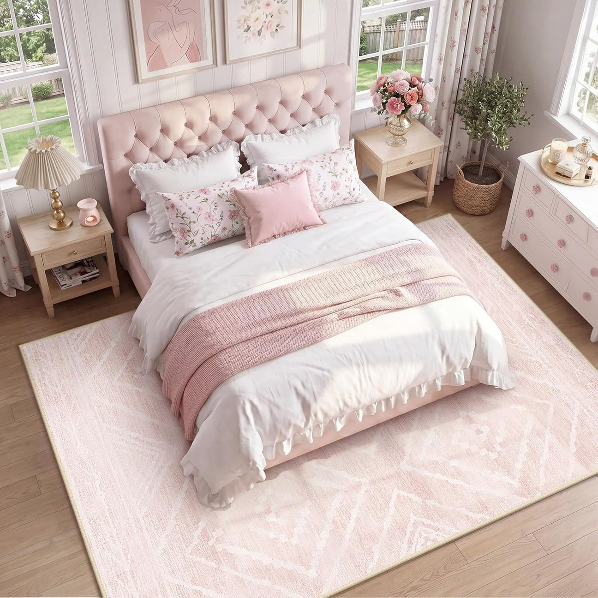 9'x12' Washable Area Rug for Living Room Bedroom Lightpink