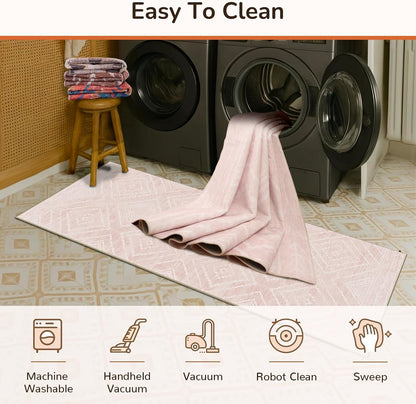 9'x12' Washable Area Rug for Living Room Bedroom Lightpink