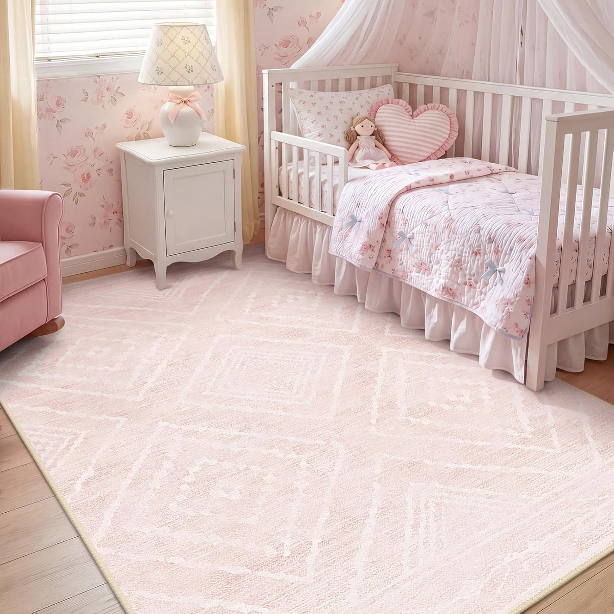 9'x12' Washable Area Rug for Living Room Bedroom Lightpink