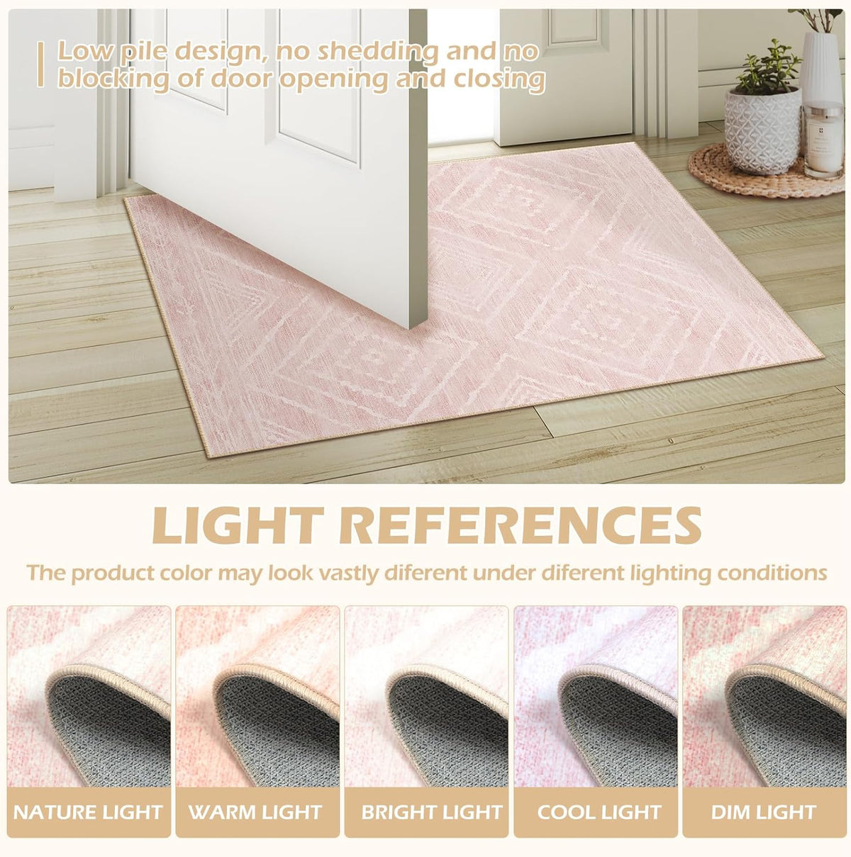 9'x12' Washable Area Rug for Living Room Bedroom Lightpink